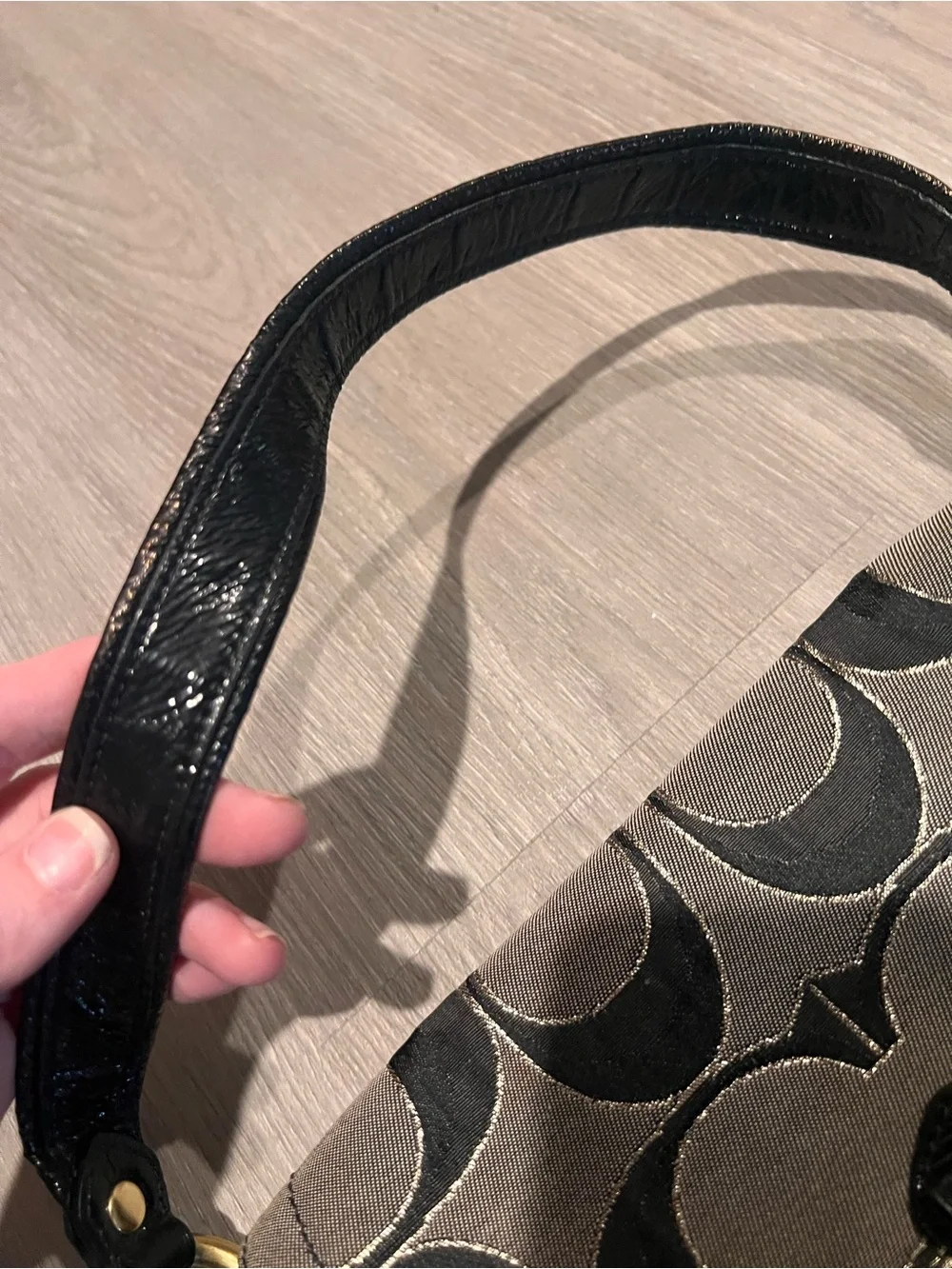 Coach Gray and Black Signature Canvas Shoulder Bag